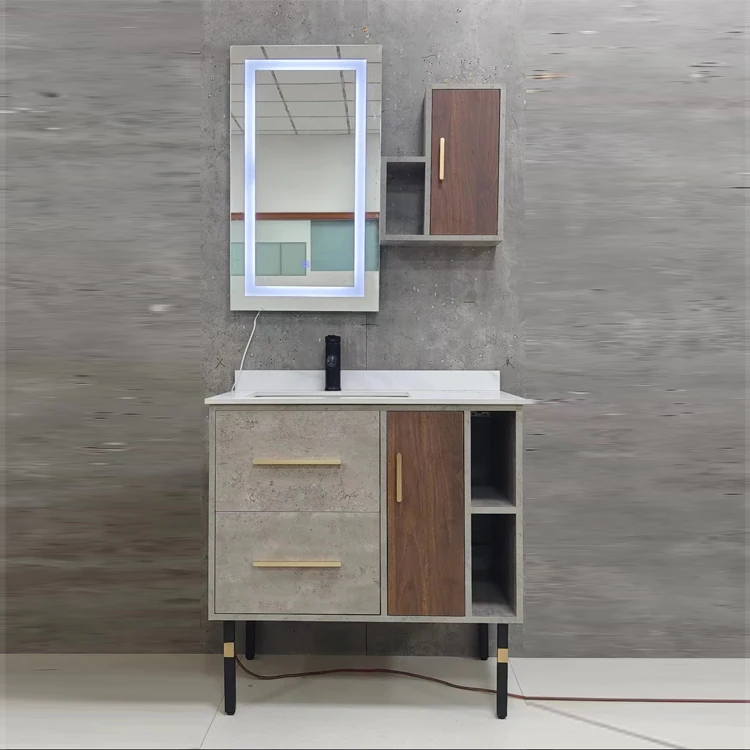 Melamine modern LED mirror quality bathroom vanities with side cabinet