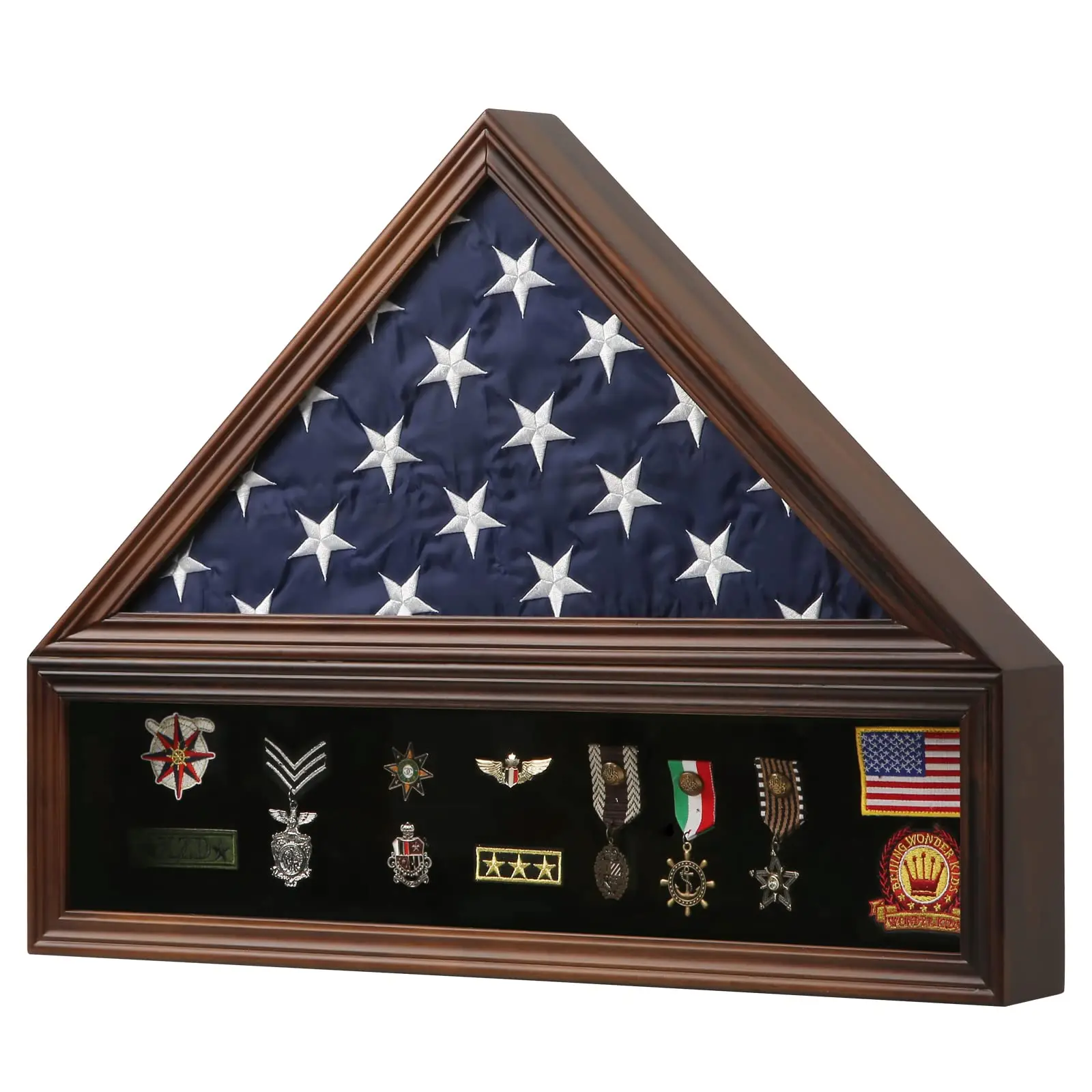 High quality sturdy solid wood 5 x 9.5 inch Veteran Burial Flag Display Case for Medals Challenge Coins