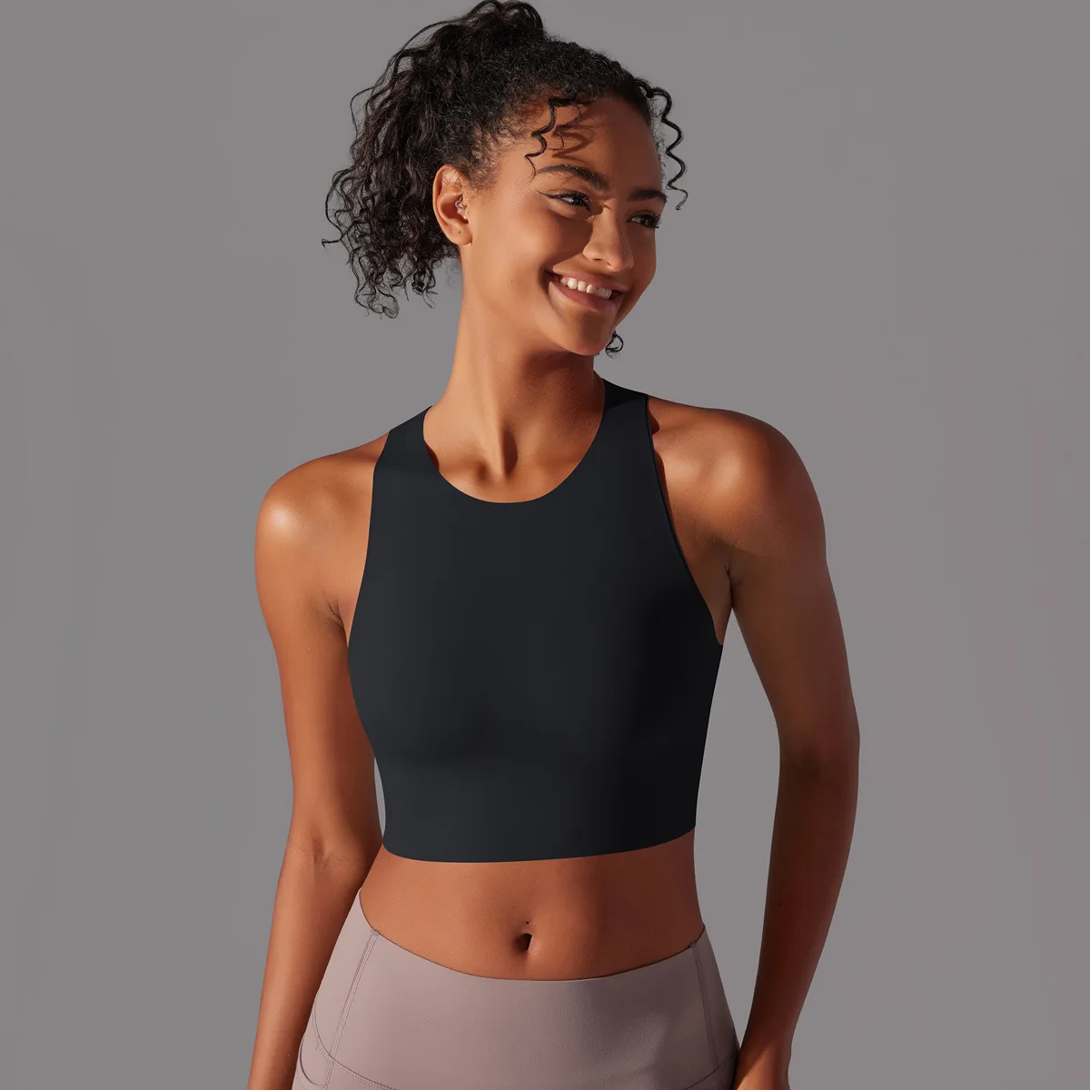 Aoyema Fashion Seamed Yoga Tank Top Racer Back Crop Tops Fashionable Shockproof Gym Training Fitness Sport Bras For Women