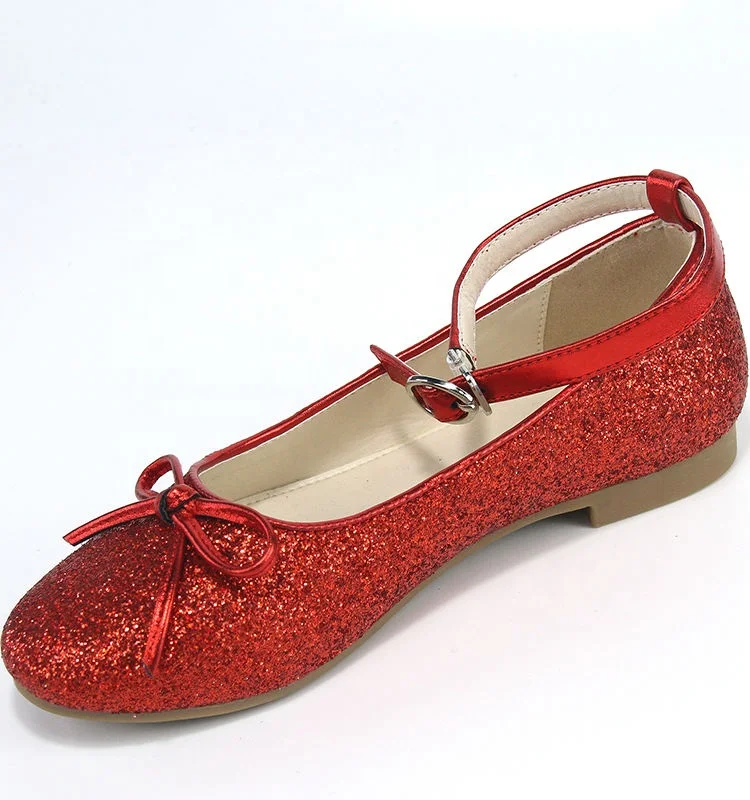 Princess Kids Leather Shoes Glitter Children High Heel Girls Shoes for Girls Ankle Strap Casual Butterfly Knot Red Sliver Red PU