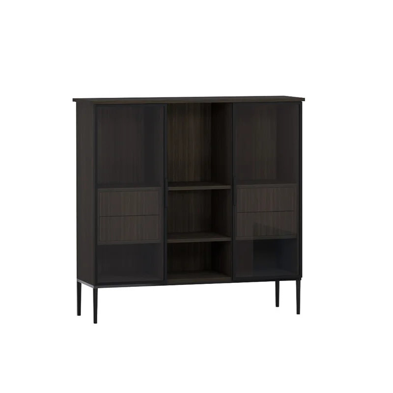 Multi-Using 2-Glass Door & 3-Tier  Aluminum Storage Cabinet Cabinet Organizer Shelf Storage for Kitchen, Living Room