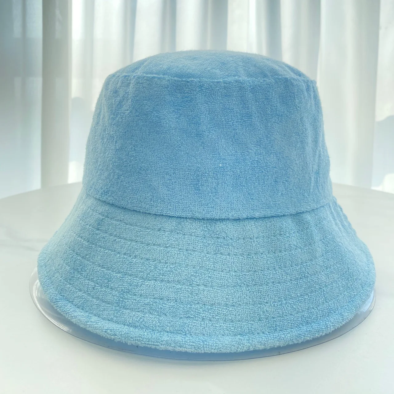 Women Plain Blank Flat Top Wide Brim Fisherman Terry Cloth Towel Towling Bucket Hat Caps With Custom Logo