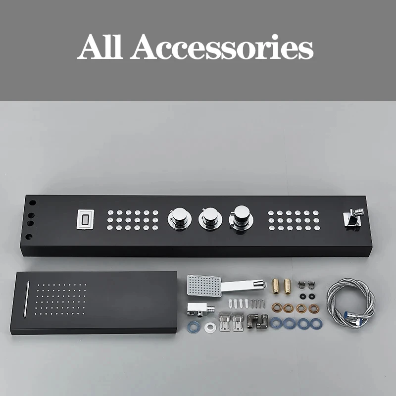 Thermostatic Shower Faucet Waterfall Rain Shower Panel 3 Handles Bathroom Shower Mixer Column with Handshower