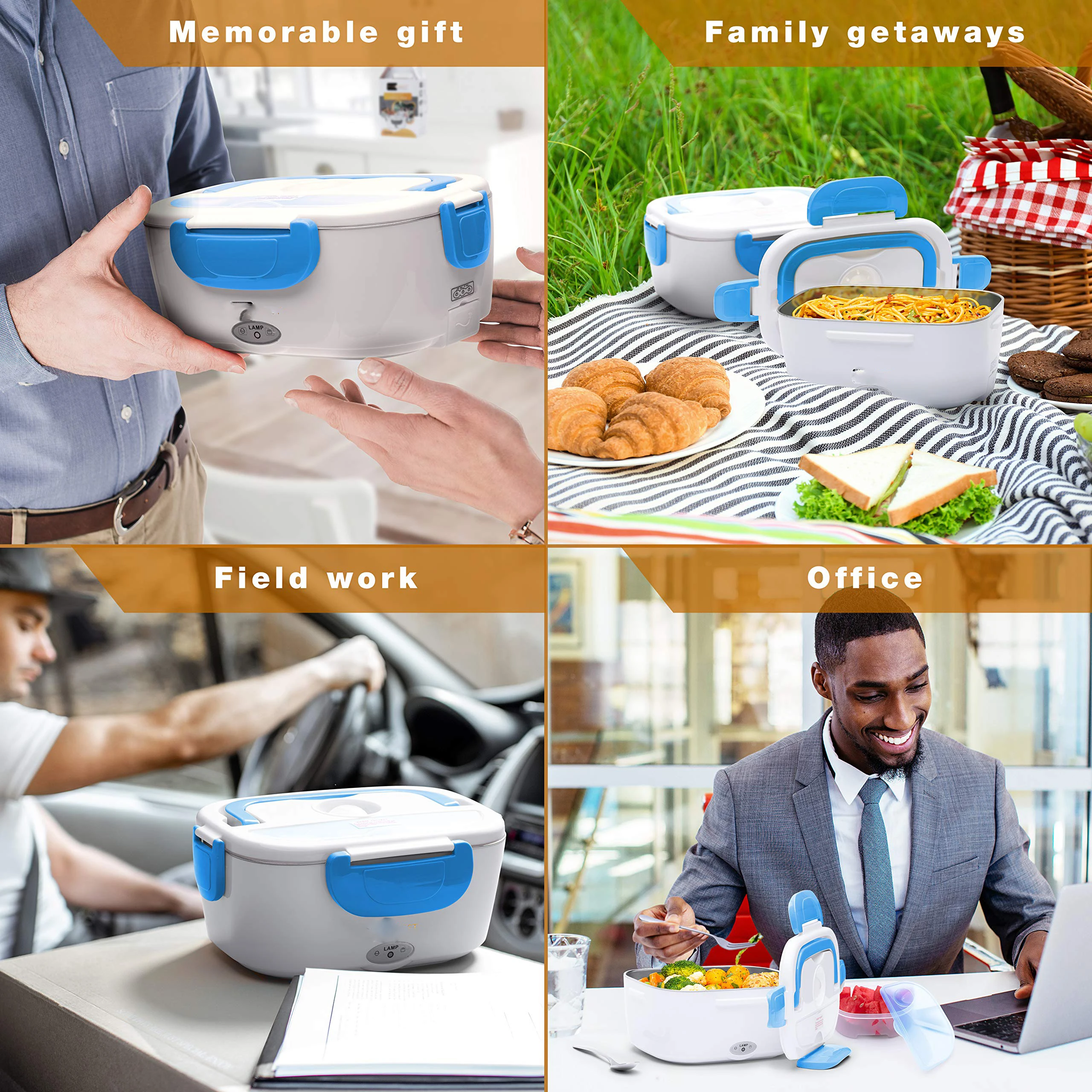 Household 2-In-1 Portable Lunch Box Sets Safe Stainless Steel Food Warmer Electric Lunch Box With Carry Bag