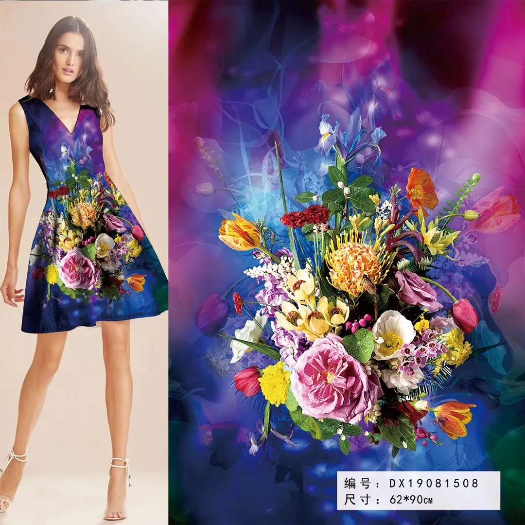 
Colorful floral designs digital printing satin flower fabrics material wholesale 100% polyester fabric 