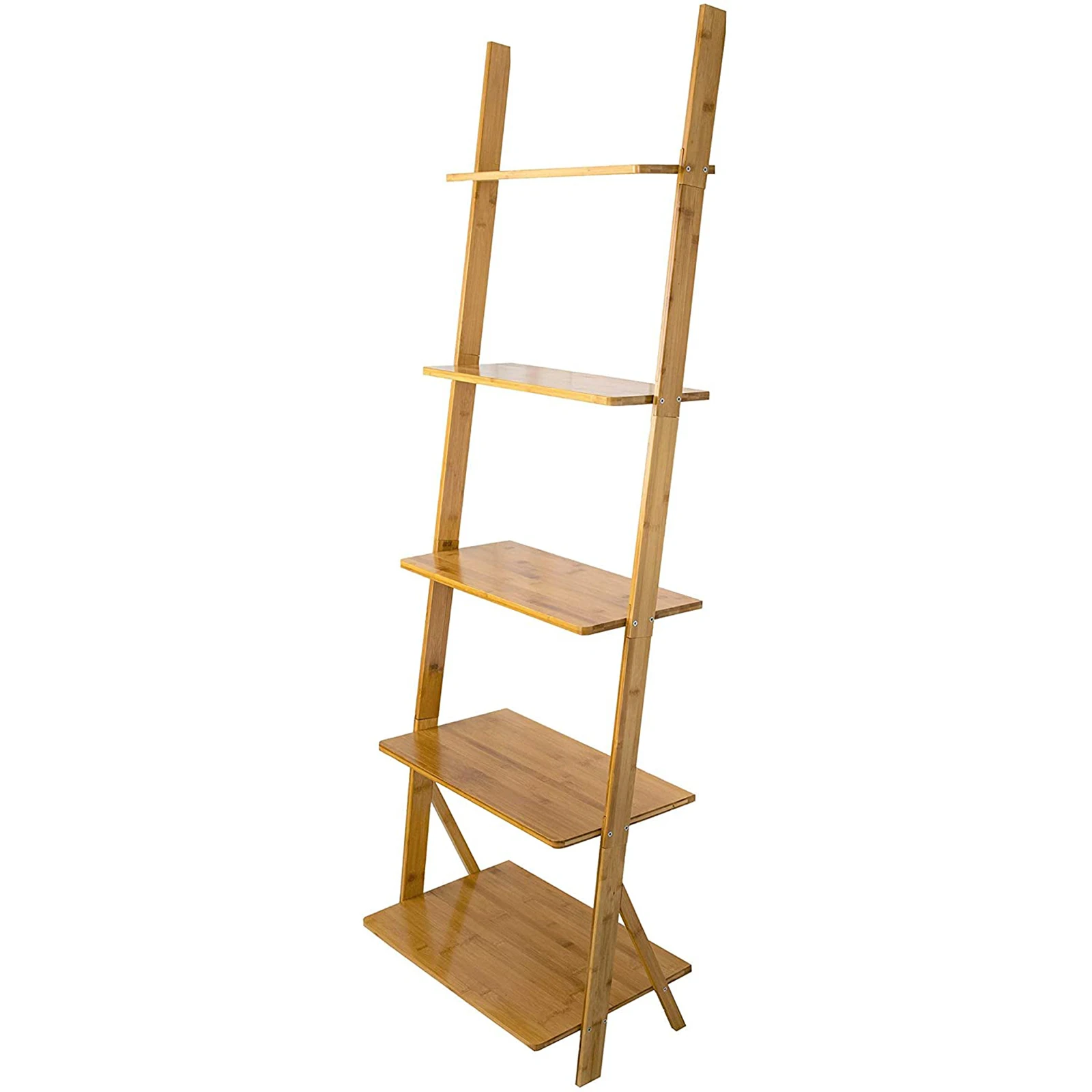 5 Tier Bamboo Multi-Purpose Wall Leaning Plant Flower Stand Bookshelf Storage Bathroom Wood Ladder Shelves