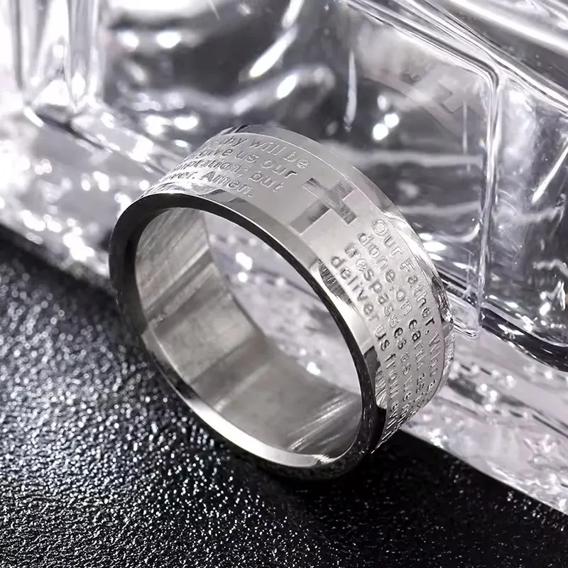 Classic Vintage Christian Bible Religious Cross Ring Stainless Steel Rings For Couple Titanium Steel Christian Cross Bible Ring