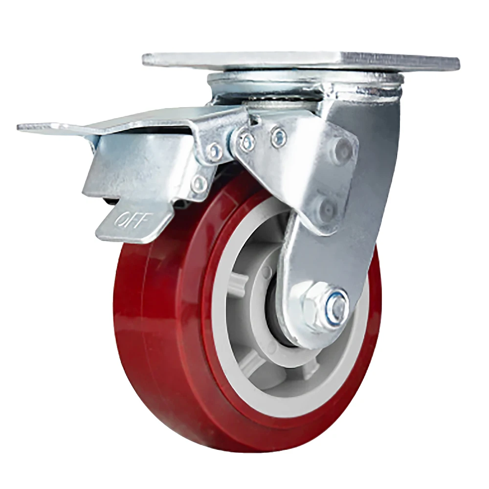 red 4 inch PU rubber 250 kg load capacity high quality swivel removable caster low noise casters and wheel