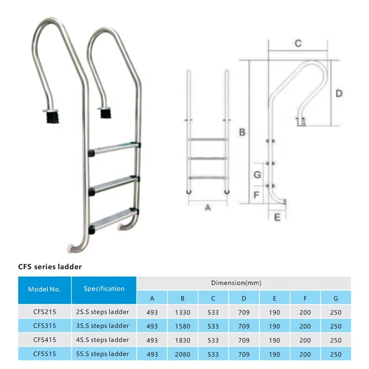 3-step modern swimming pool ladder handrail ladder for underground swimming pools