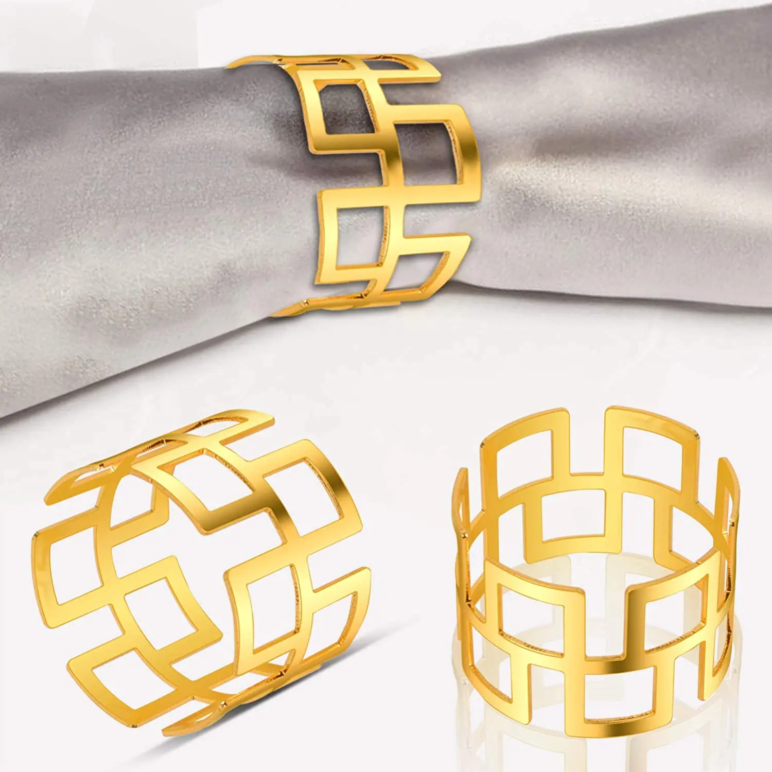 Wholesale Cheap Alloy Hollow Out Napkin Rings Gold Metal Napkin Ring Holder Napkin Buckle for Wedding Party Dinner Table Decor