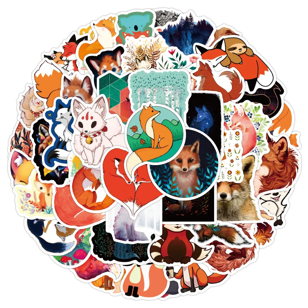
50pcs/pack cartoon Creative fox foxes cartoon animal Sticker for Luggage Computer Mobile Phone Creative label Sticker 