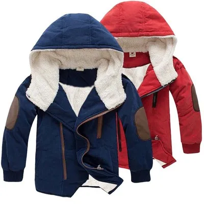 Wholesalers Motorcycle children clothes England  kids jacket big kid lamb thick and fleece hooded medium length boy winter coat