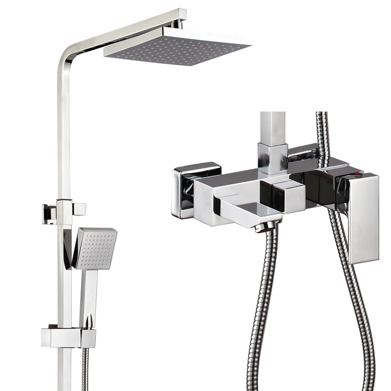 Square Shape Wall Mounted Single Handle ABS Shower Head Brass Sling Bar Modern Design Bathroom Shower Set