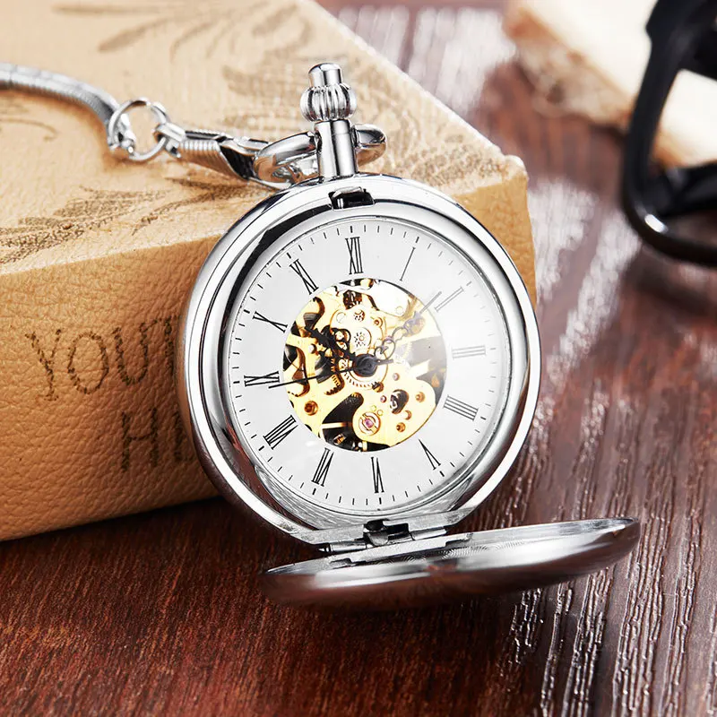 Antique Skeleton mechanical Movement Double Face Brass Automatic Mechanical Pocket Watches