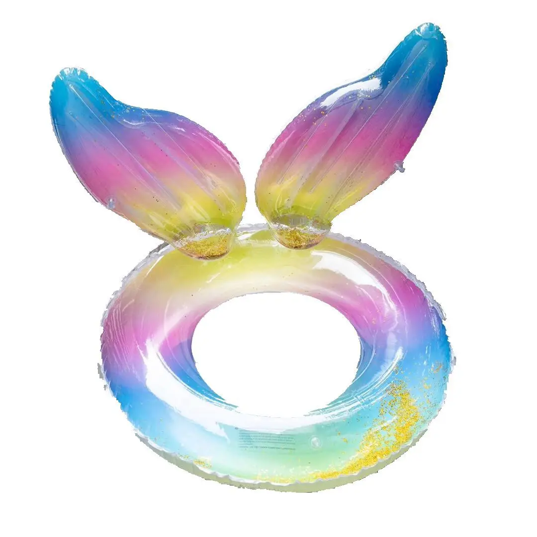 B01 Inflatable Rainbow  Pool Float  with Glitter Mermaid tail Pool Tube Floats Crown Water Ring For Kids Adults