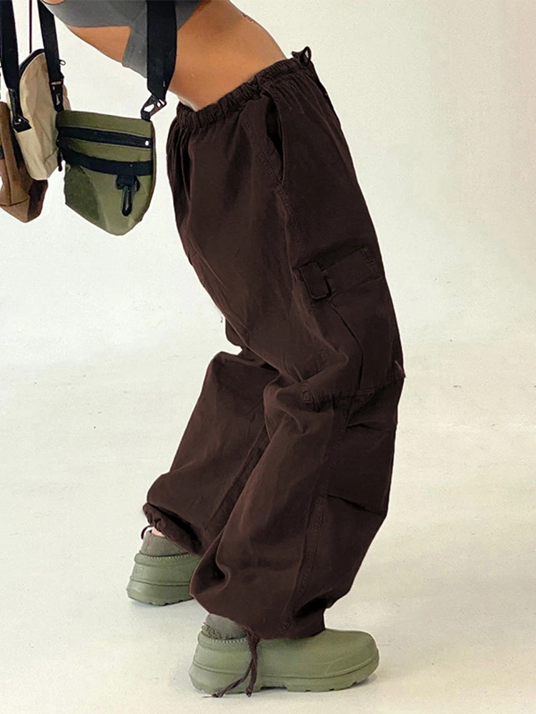 Low Waist sweatpants Trousers Vintage Street Pockets Wide Leg Joggers Pant  2022 Drawstring Baggy Y2K Cargo Pants Women