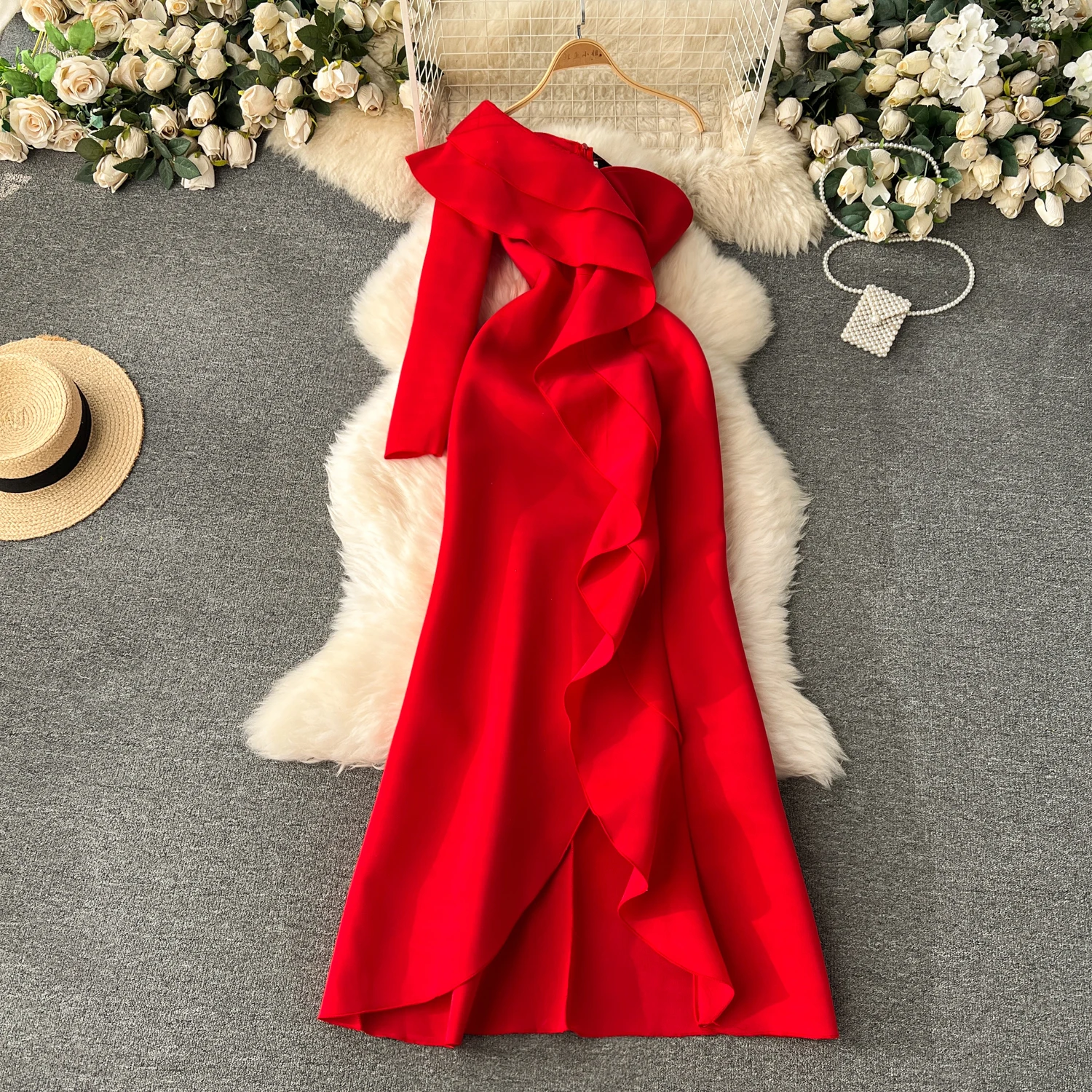 Plus Size High Quality American Style Midi Dress For Women Empire Ruffled Lace Vestidos Ladies Evening Dresses Clothes Women