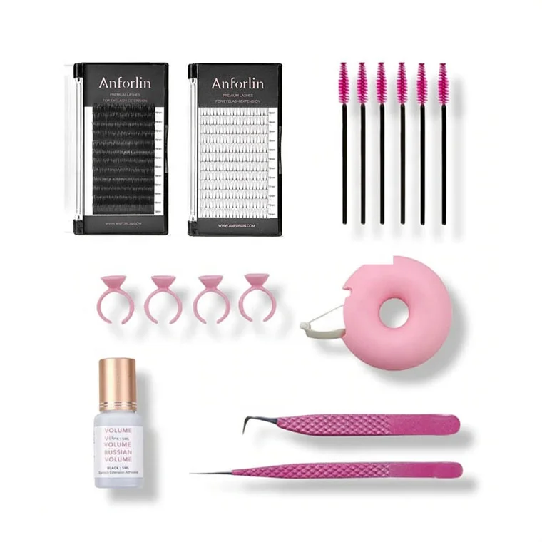 Private label classic fluffy matte lash trays wholesale soft silk volume matt black eyelash extension kits supplies