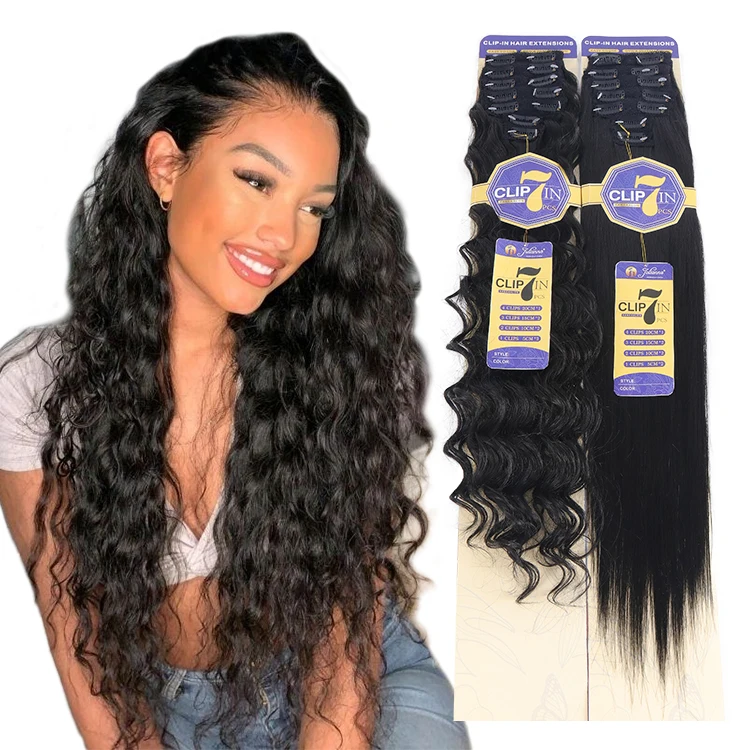 Wholesale 24 28 30 Inch Blonde Double Weft 7 Pcs 16 Clip In Hair Extensions Light Yaki Synthetic Hair Extensions Clip In