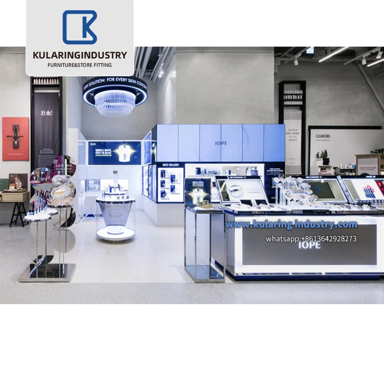 Luxury Store Fixtures Showroom Design Customized Producing Display Racks Shelf decoration Makeup Studio Cosmetic Shop Furniture