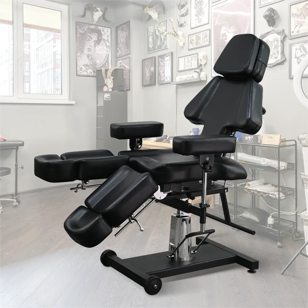 Manufacturer Luxury Black Split Leg Adjustable Tattoo Chair Hydraulic Tattoo Bed Electric For Beauty Salon