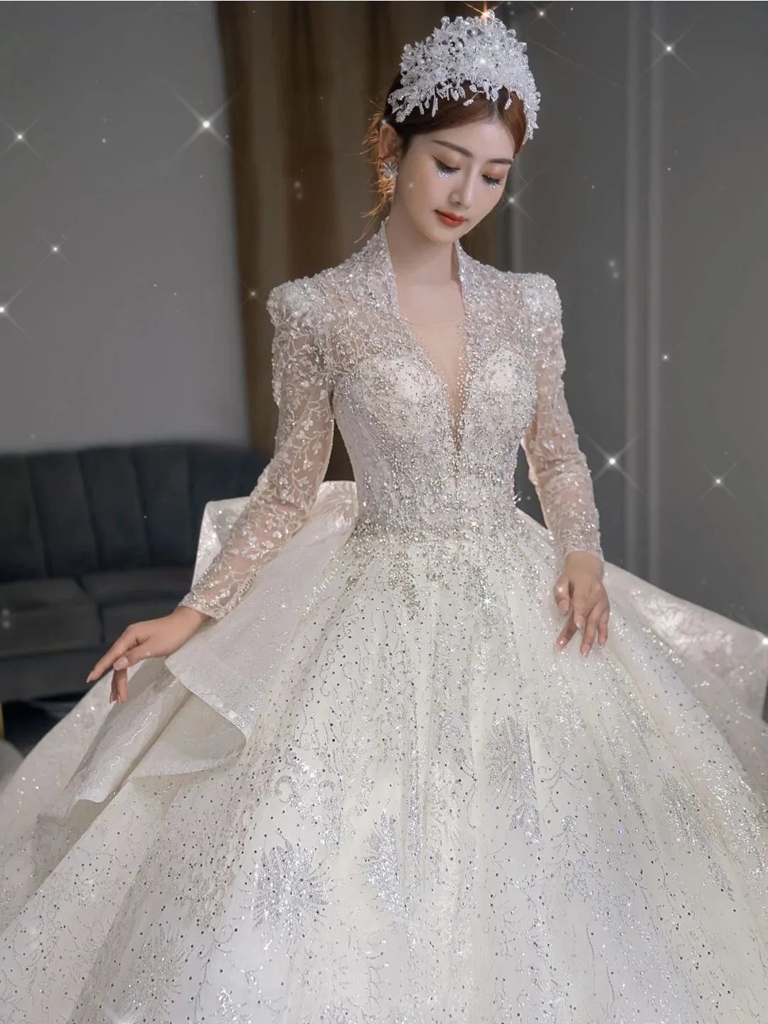 SUNNY Bride Main Yarn Shoulder Large Size Sweet Wedding Dresses