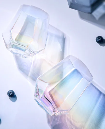 2022 manufacturers wholesale hexagonal glass high appearance level dazzle color gold cup INS colorful cold drink cup