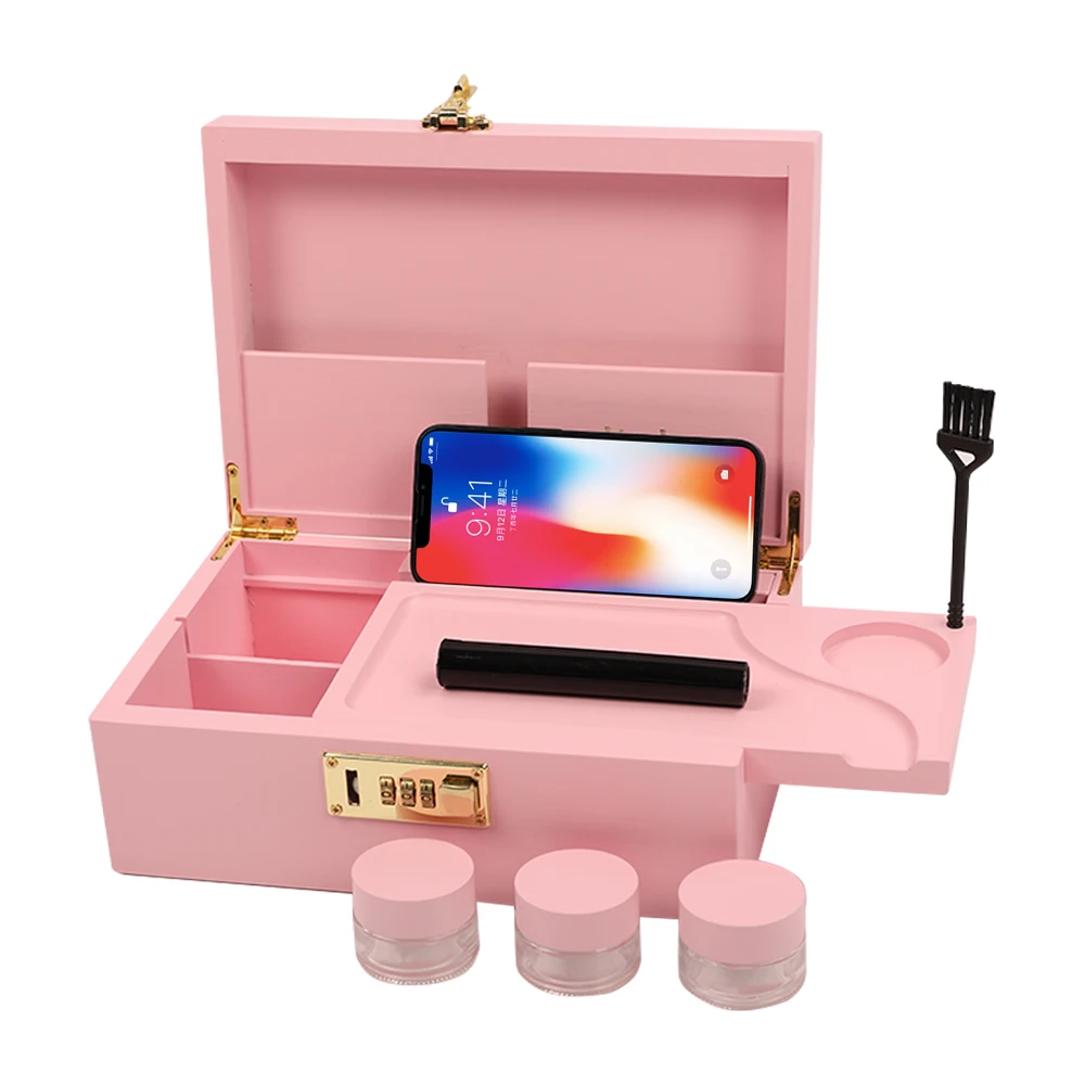 Pink wholesale price lighter pre roll packaging childproof uv lithography cigarette wood machine stash box