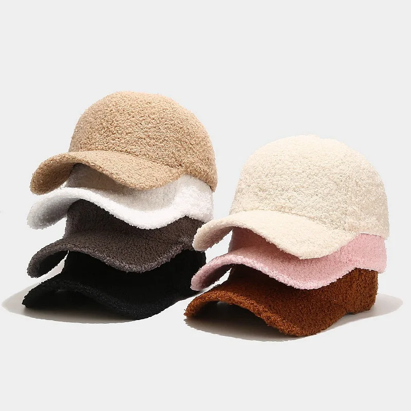 Sheep Plush Trendy Outdoor Warm Plain 6 panel Women Winter Baseball Sherpa Hat