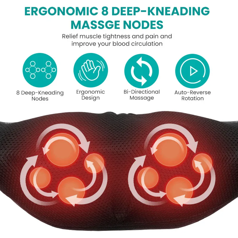 Electric Full Body Deep Tissue Kneading Pillow Massage Shiatsu Back Shoulder And Neck Massager With Heat