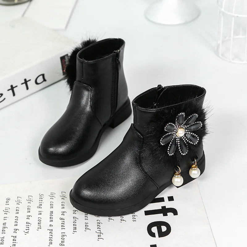 Детская обувь, короткие ботинки для девочек, осень и зима 2020, новые милые кожаные ботинки с бархатной подкладкой для маленьких принцесс