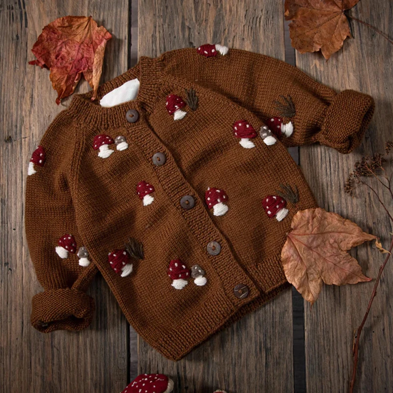 New Born Handmade Embroidery Baby Boy Girl Knit Sweaters Cotton Cardigan Christmas Jackets Outwears Winter Coats Clothes