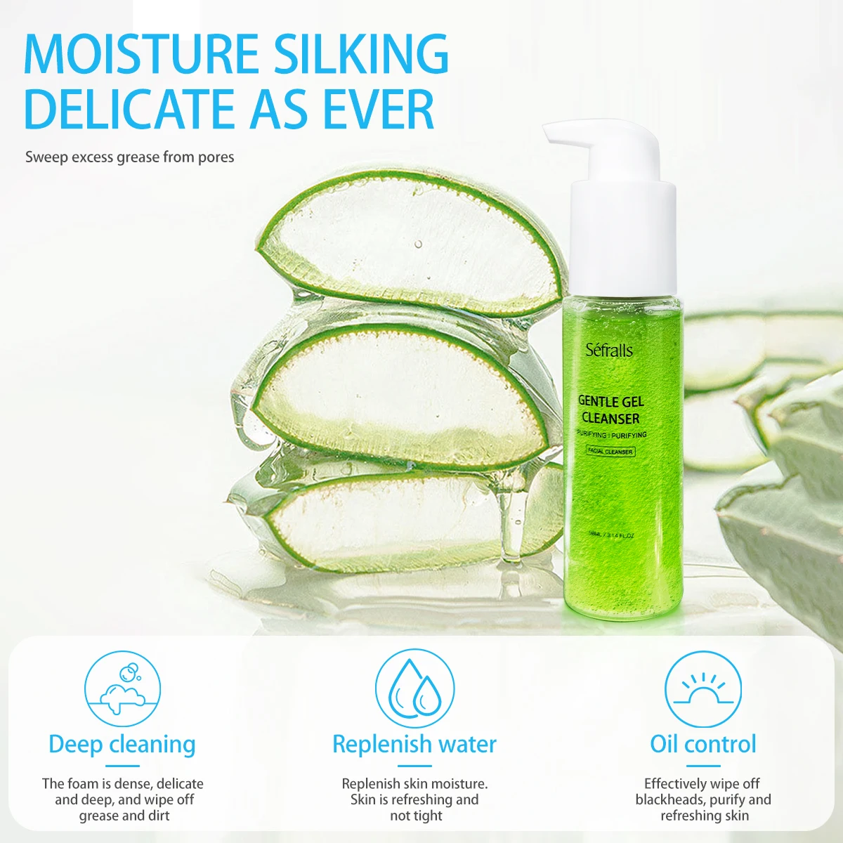 Sefralls Aloe Vera Cleansing Gel Nature Soothing & Moisture Cream Face Wash for Deep Cleansing 98ml/3.14fl.oz