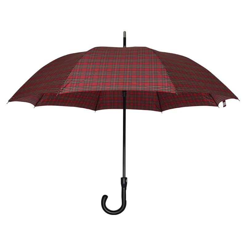27 inch Promotional Strong Windproof Custom Logo 190T Pongee Plastic Curved Handle Straight Golf Umbrella