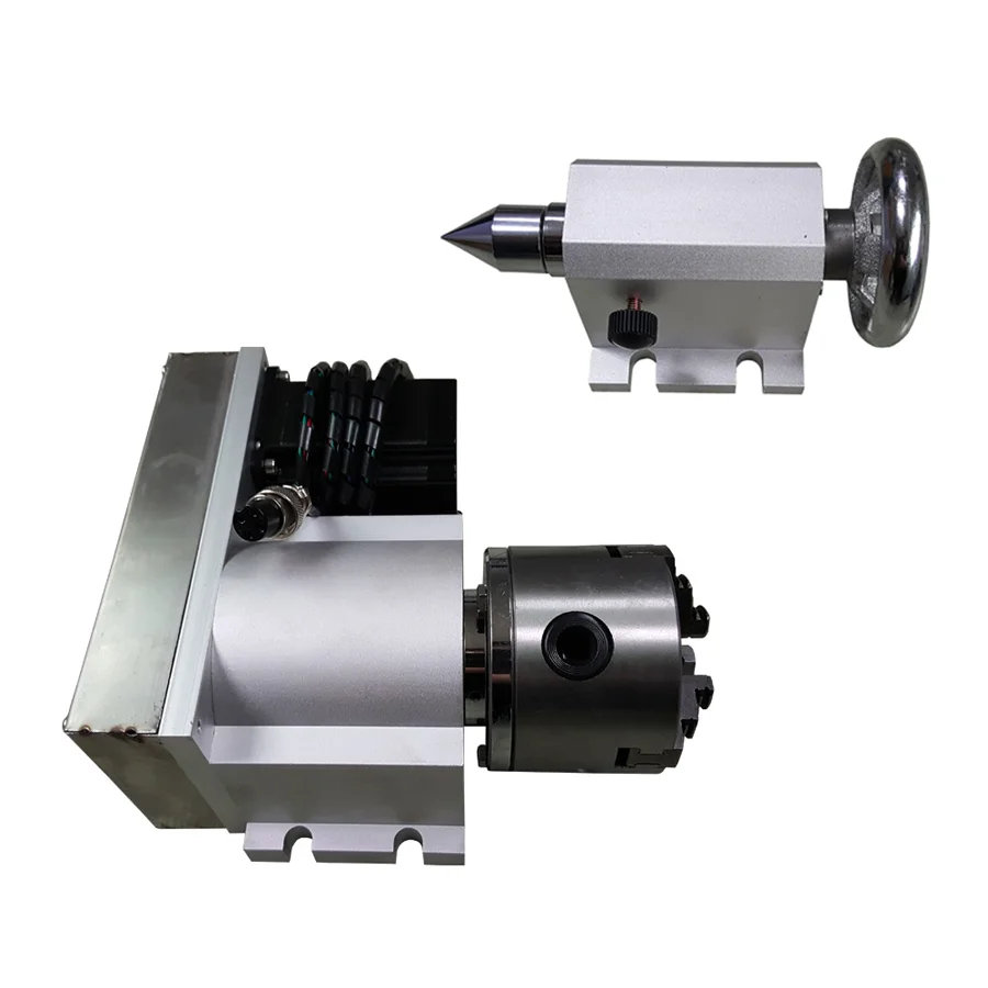 CNC Part A Axis Rotary Axis 80mm 3-Jaws Chuck with Tailstock 4th Axis for Wood Metal CNC Router Milling Machine CNC3040 6040 Etc