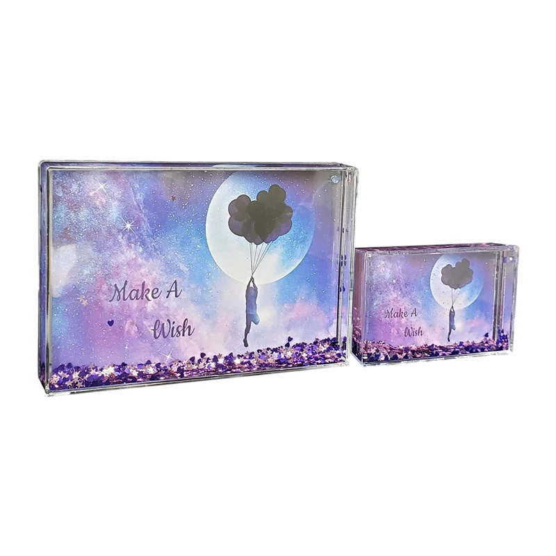 Custom Fashion 4x6 Clear Plastic Floating Sparkle Water Acrylic Photo Frame With Glitter Liquid For Gift