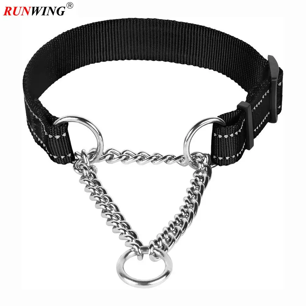 Martingale Dog Collar Training Adjustable Stainless Steel Chain Reflective Nylon Pet Choke Collars for Medium Large Dogs