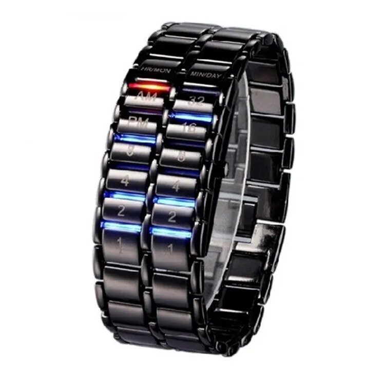 Luxury Iron Metal Red LED Samurai Watch for Men Reloj Hombre led bracelet Digital Lava Wrist Electronic Watch
