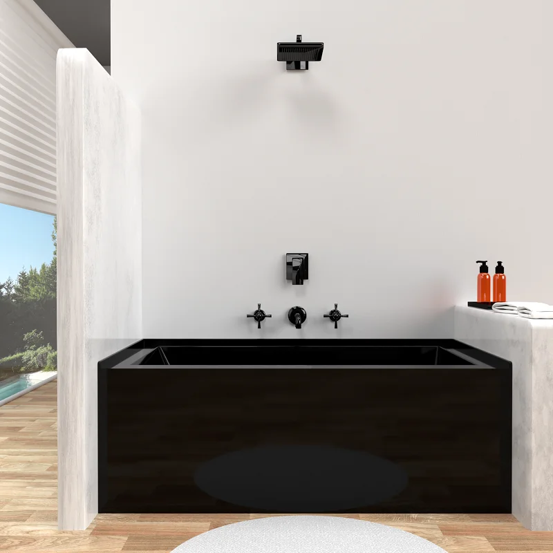 Bathroom Bathtub Sanitary Ware Shower Room Rectangular Matt Black Adults Soaking Bathtub