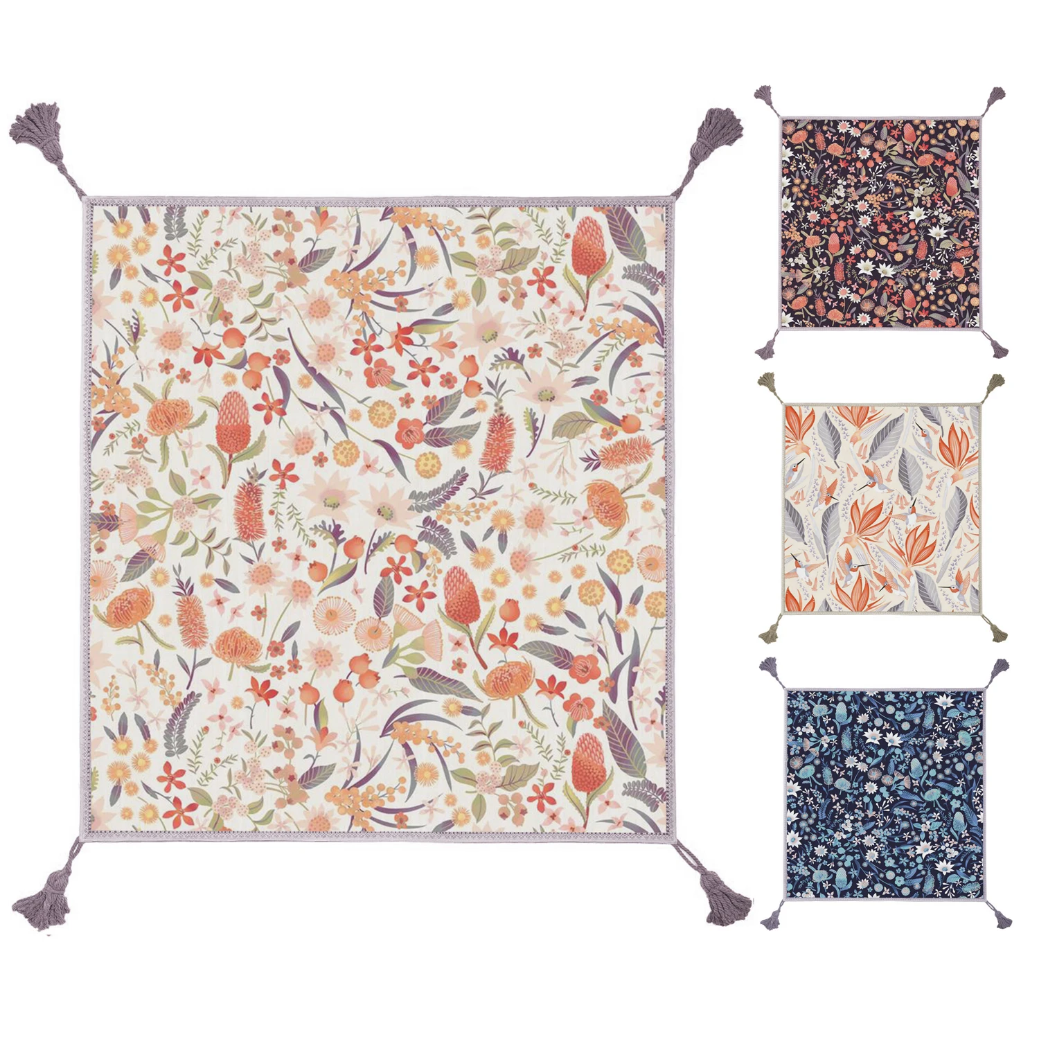 Bohemian Style Outdoor Custom Printed Foldable Waterproof Picnic Blanket Rug Picnic Mat with Carry Strap