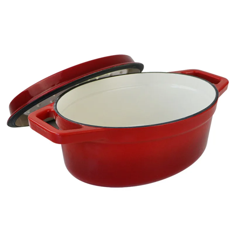 Low MOQ Round Gradient Enamel Coated Cast Iron Dutch Oven Casserole Pot With Two Handles