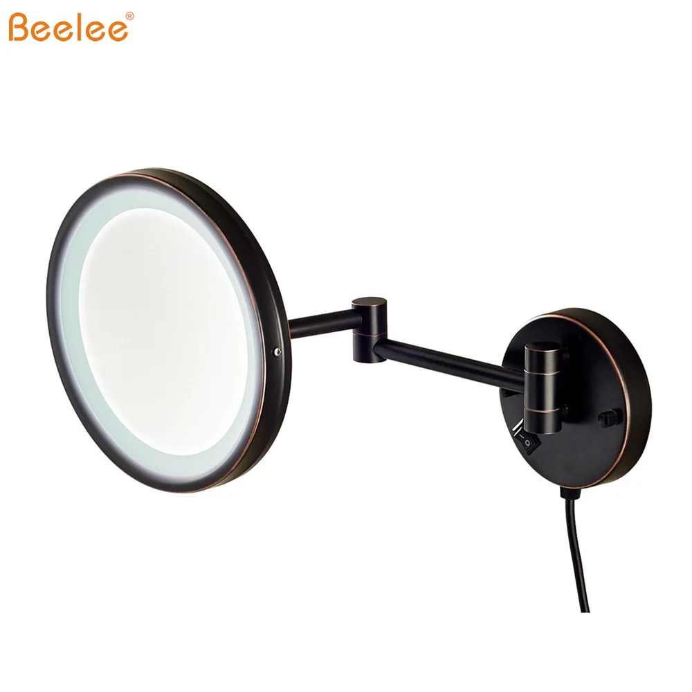 Beelee Bathroom Oil Rubbed Bronze Adjustable LED Lighted Wall Mount Cosmetic Shaving Mirror with 3X Magnification