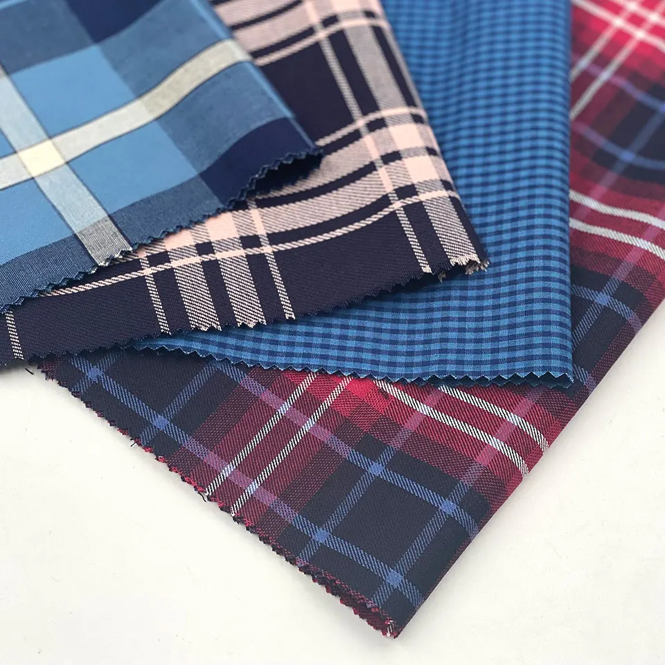 China textile vintage japanese twill plain 100% cotton blue check plaid shirt man yarn dye indigo fabric