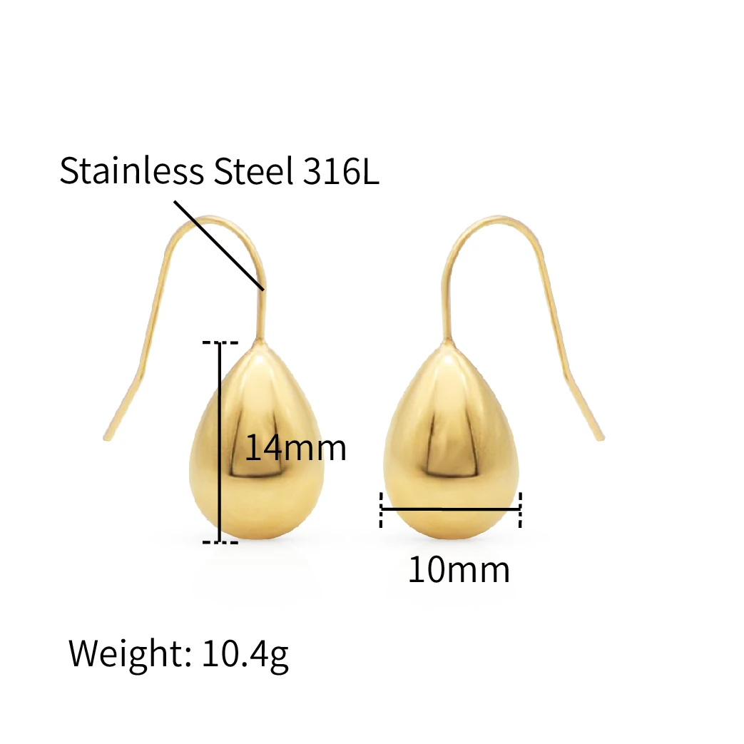 Chris April 316L stainless steel water drop hook drop earrings  18k gold hoops for women