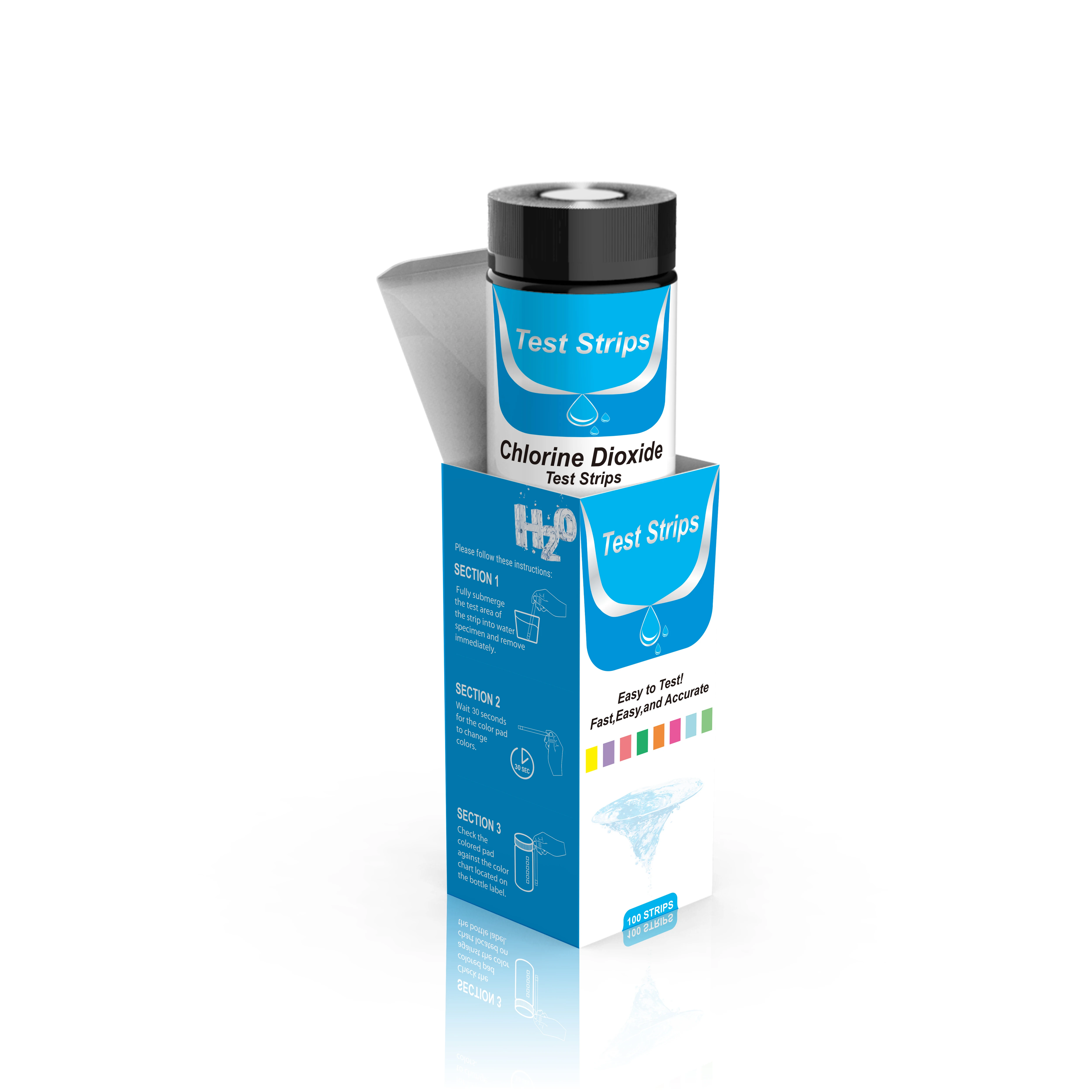 ClO2 Water Test Testing Kit 0-2000ppm, for Swimming pool, Household, Chlorine dioxide Water Test Strips