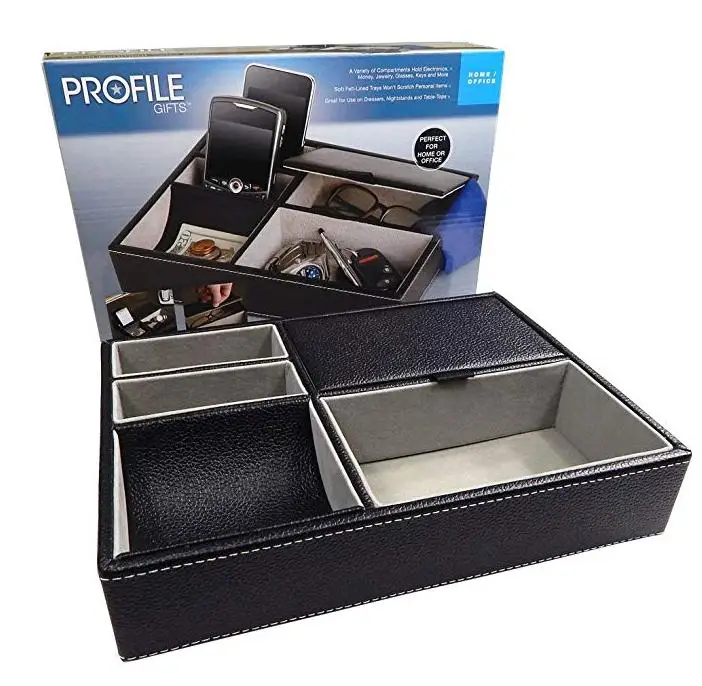 Personalized Catchall Leather Mens Dresser Organizer Custom Valet Tray