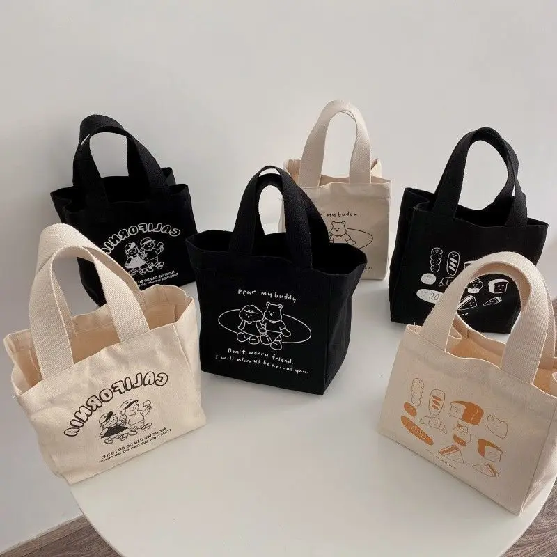 Wholesale New Fashion Portable Recycled Organic Cotton Canvas Mini Small Tote Bag  With Custom Printed logo