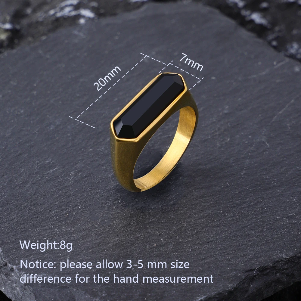 Handmade Natural Stone Couple Ring Stainless Steel 14K 18K Gold Plated Silver Gemstone Rings Black agate Ring for Men Women