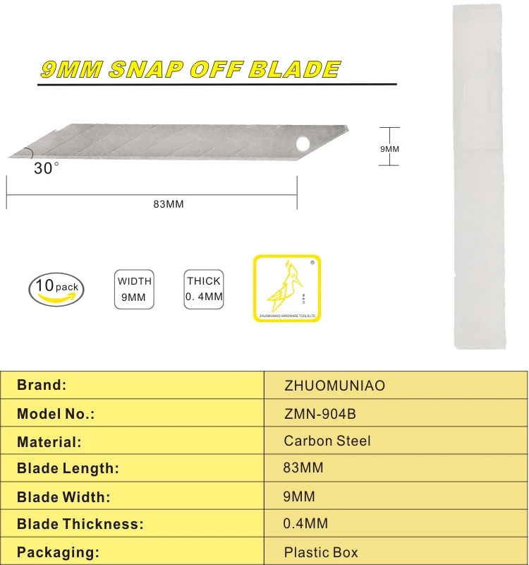 9mm Cut Blade 0.4mm Thickness Carbon Steel Blade Utility Knife Cutter Blade