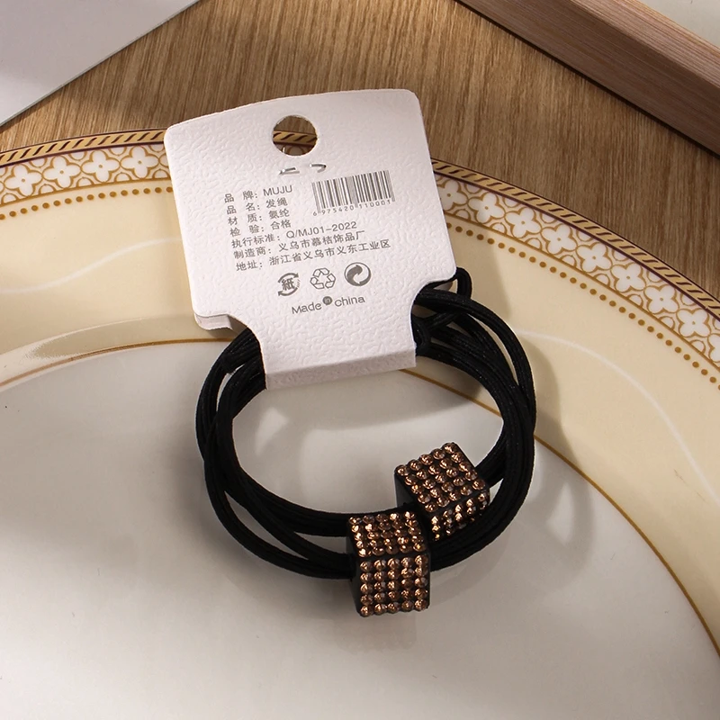 2Piece of Superior sense of water drill hair ties high elastic 2-in-1 hair band ponytail head rope for women